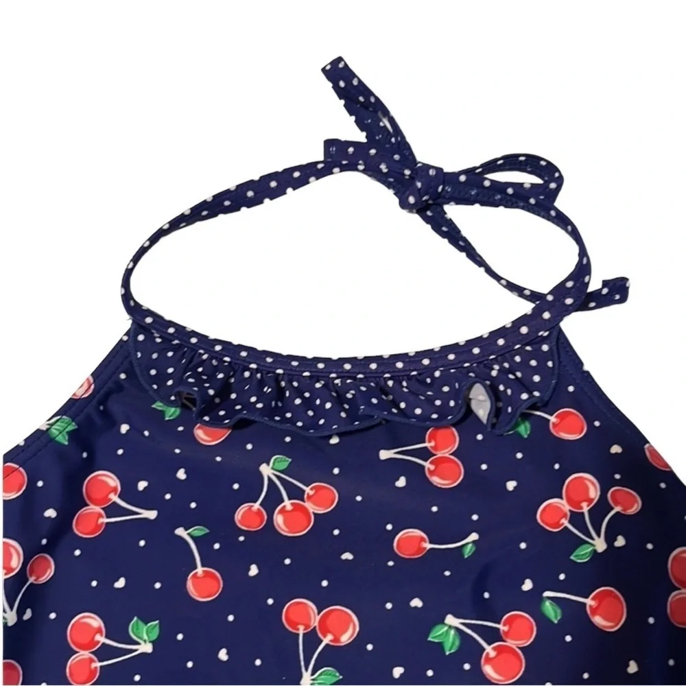 Xhilaration Girl’s Navy Blue Cherry One Piece Swimsuit Medium 7/8